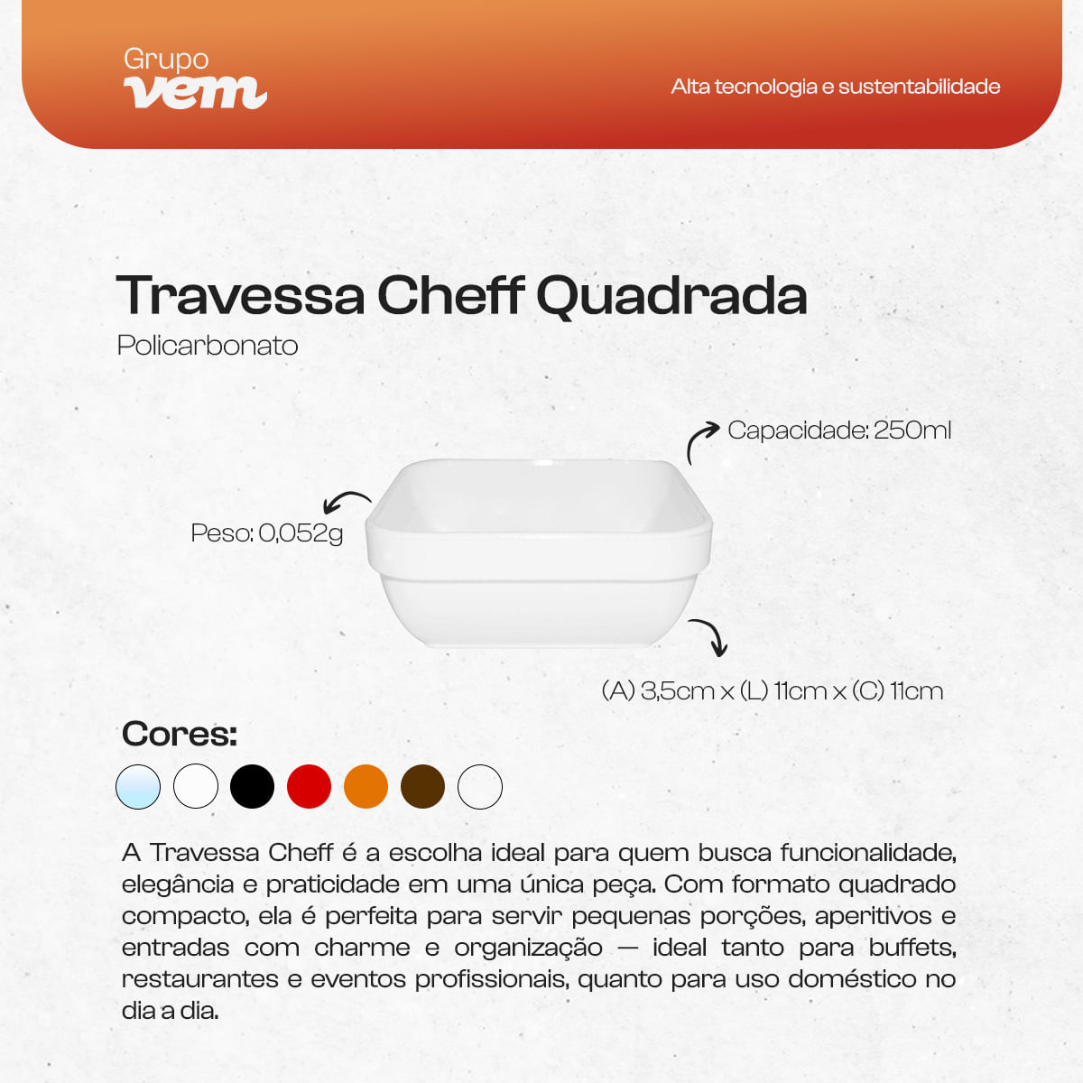 Travessa Cheff Quadrada 250ml Mármore em Policarbonato - Imagem 4